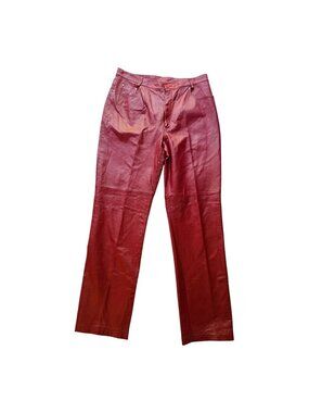 Vintage Newport News Leather Pants Rust Burgundy Straight Leg High Rise 1990s